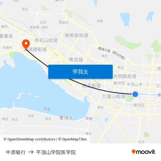 中原银行 to 平顶山学院医学院 map