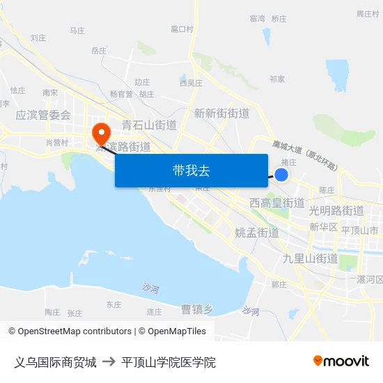 义乌国际商贸城 to 平顶山学院医学院 map