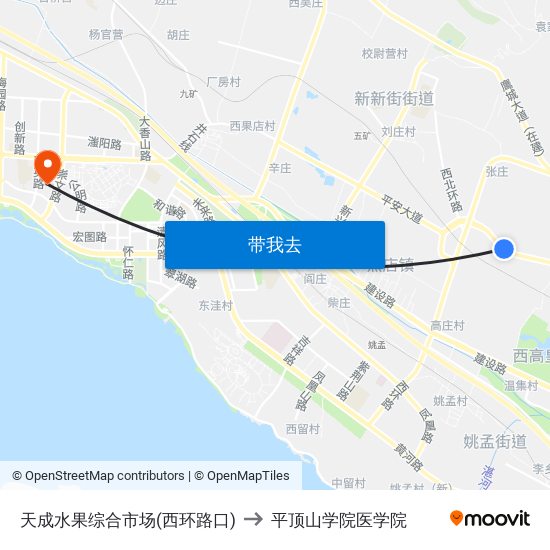 天成水果综合市场(西环路口) to 平顶山学院医学院 map