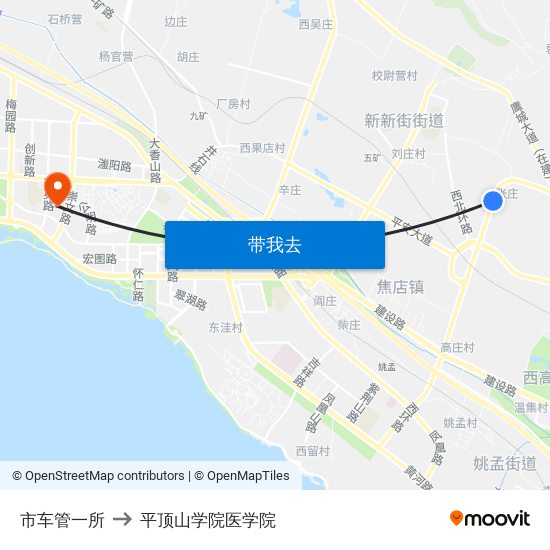 市车管一所 to 平顶山学院医学院 map