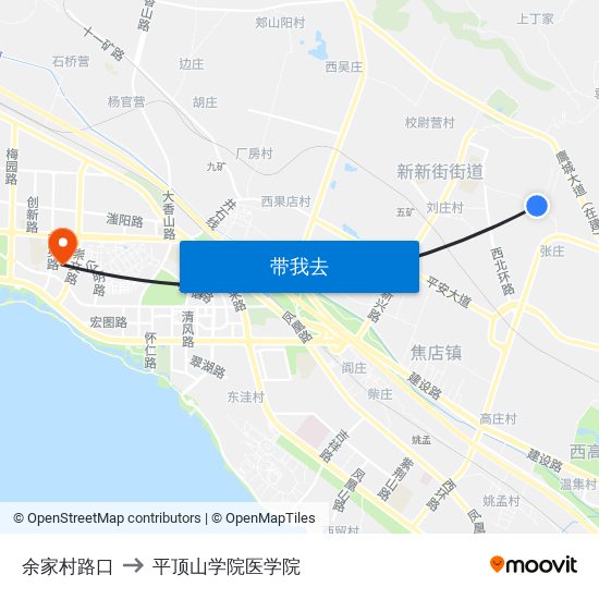 余家村路口 to 平顶山学院医学院 map