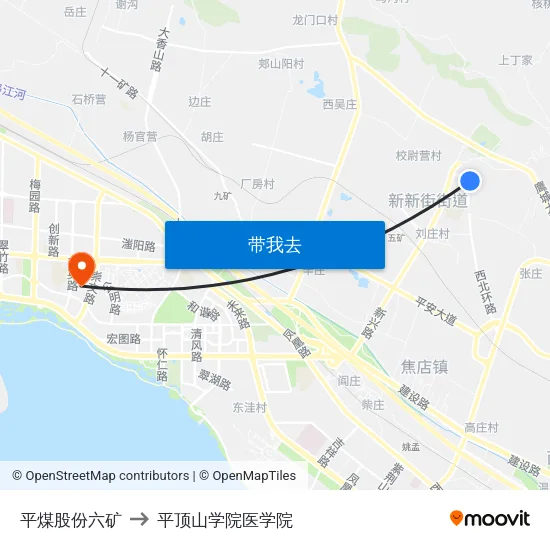 平煤股份六矿 to 平顶山学院医学院 map