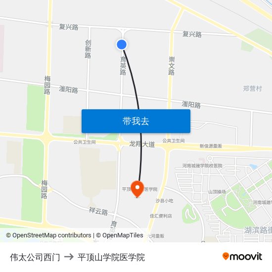 伟太公司西门 to 平顶山学院医学院 map