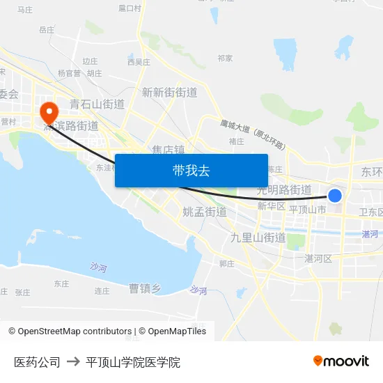 医药公司 to 平顶山学院医学院 map