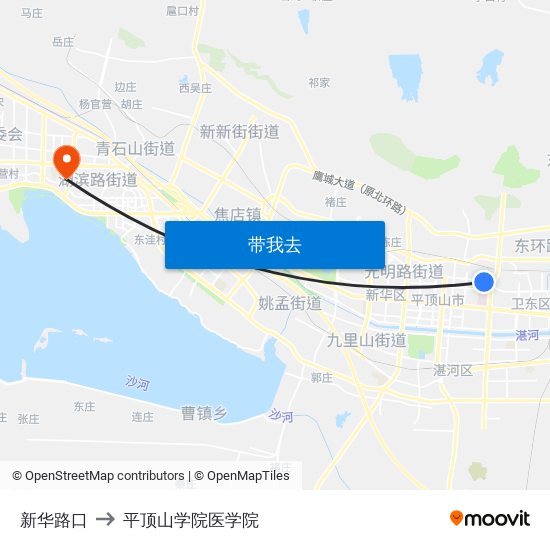 新华路口 to 平顶山学院医学院 map