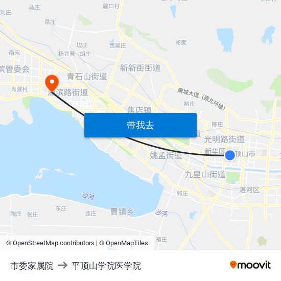 市委家属院 to 平顶山学院医学院 map