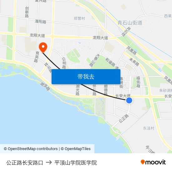 公正路长安路口 to 平顶山学院医学院 map