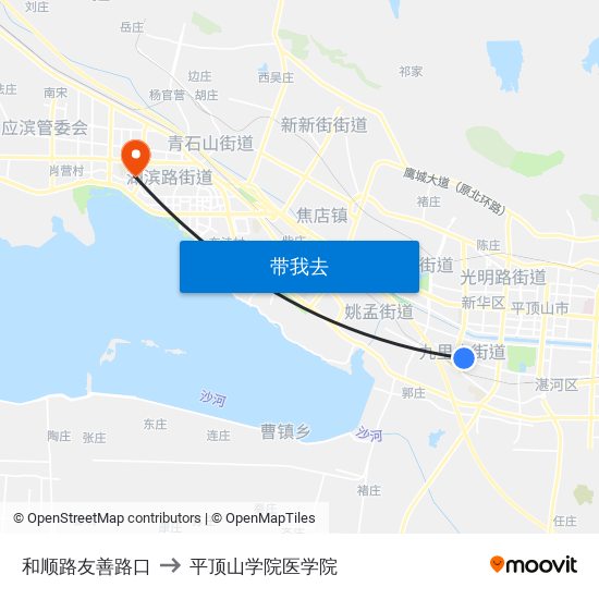 和顺路友善路口 to 平顶山学院医学院 map