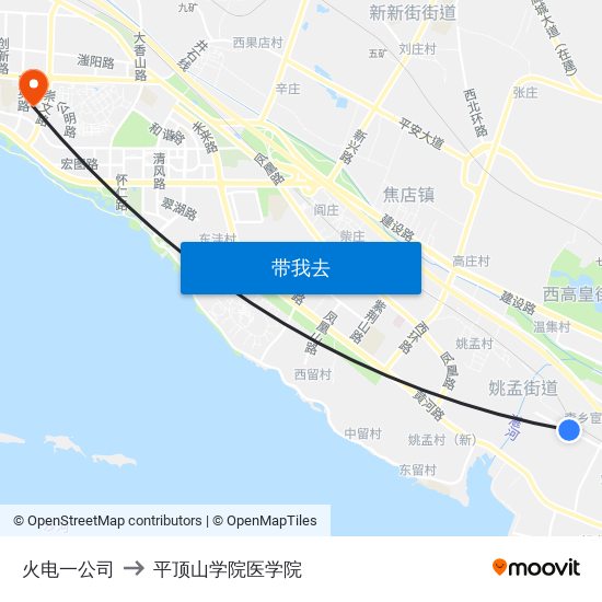 火电一公司 to 平顶山学院医学院 map