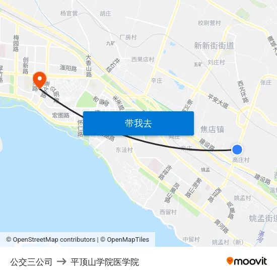 公交三公司 to 平顶山学院医学院 map