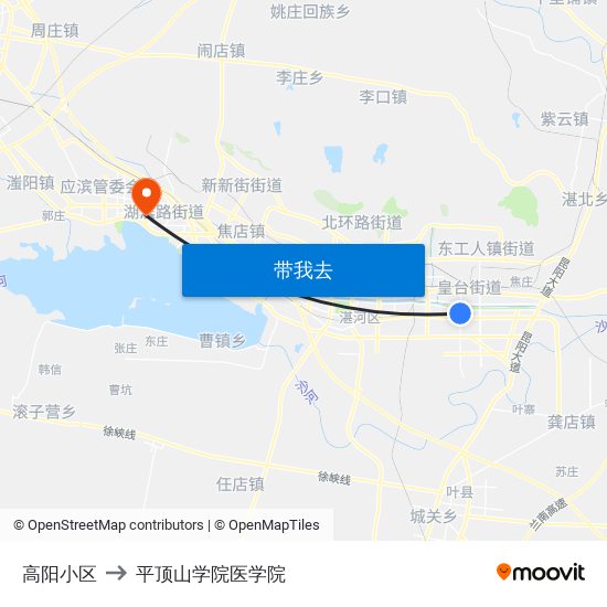 高阳小区 to 平顶山学院医学院 map