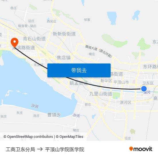 工商卫东分局 to 平顶山学院医学院 map