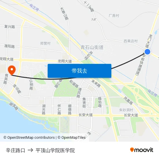 辛庄路口 to 平顶山学院医学院 map