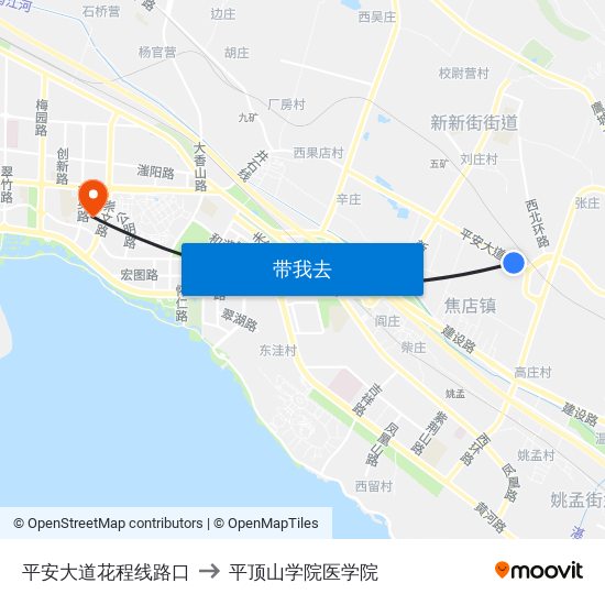 平安大道花程线路口 to 平顶山学院医学院 map