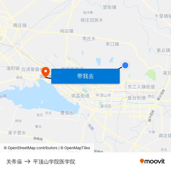 关帝庙 to 平顶山学院医学院 map