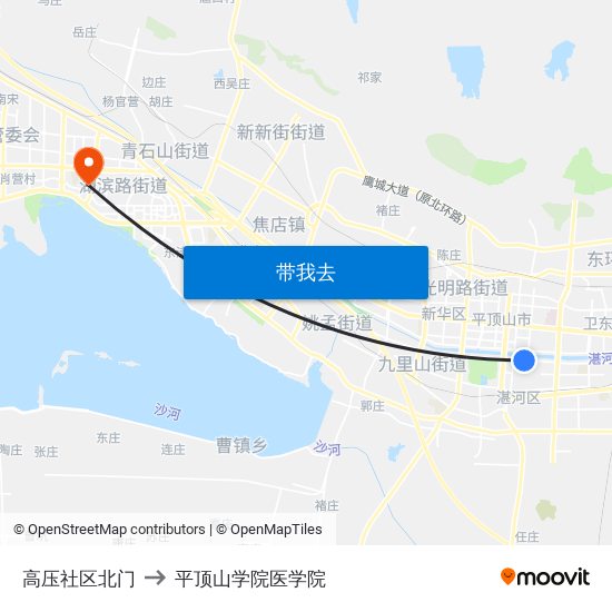 高压社区北门 to 平顶山学院医学院 map