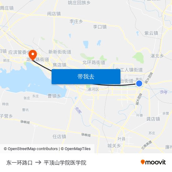 东一环路口 to 平顶山学院医学院 map