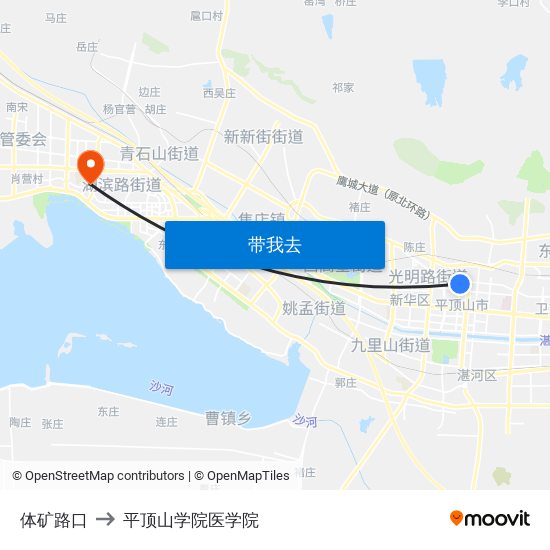 体矿路口 to 平顶山学院医学院 map