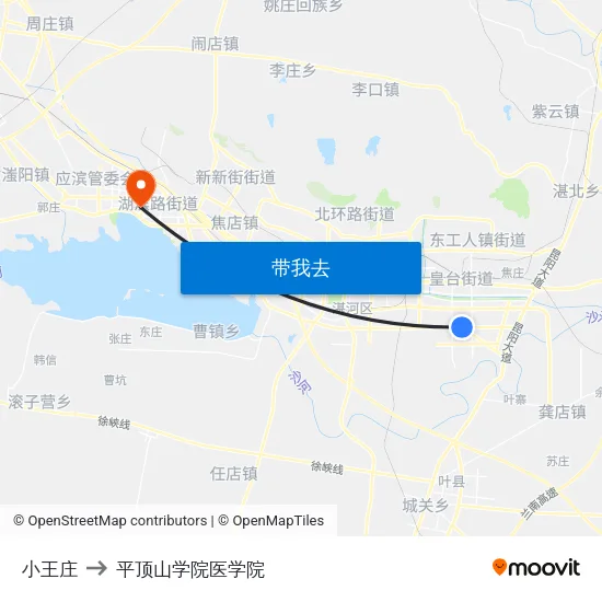 小王庄 to 平顶山学院医学院 map
