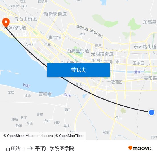 苗庄路口 to 平顶山学院医学院 map