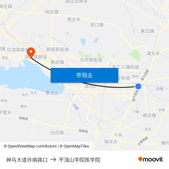 神马大道许南路口 to 平顶山学院医学院 map