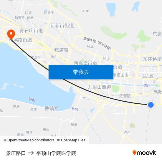 景庄路口 to 平顶山学院医学院 map