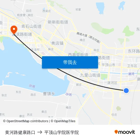 黄河路健康路口 to 平顶山学院医学院 map