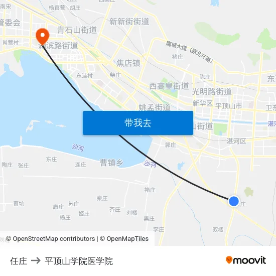 任庄 to 平顶山学院医学院 map