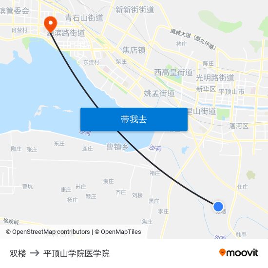 双楼 to 平顶山学院医学院 map