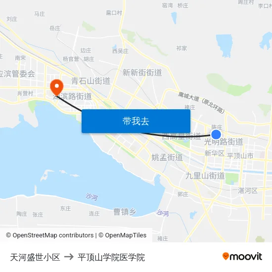 天河盛世小区 to 平顶山学院医学院 map