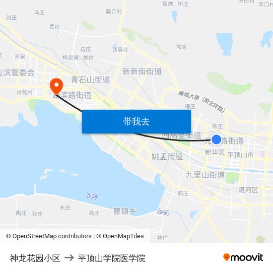 神龙花园小区 to 平顶山学院医学院 map