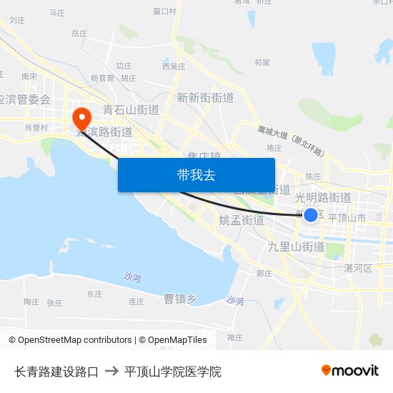 长青路建设路口 to 平顶山学院医学院 map