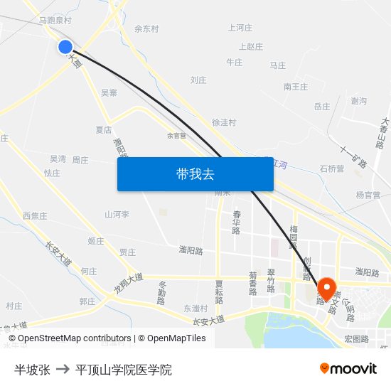 半坡张 to 平顶山学院医学院 map