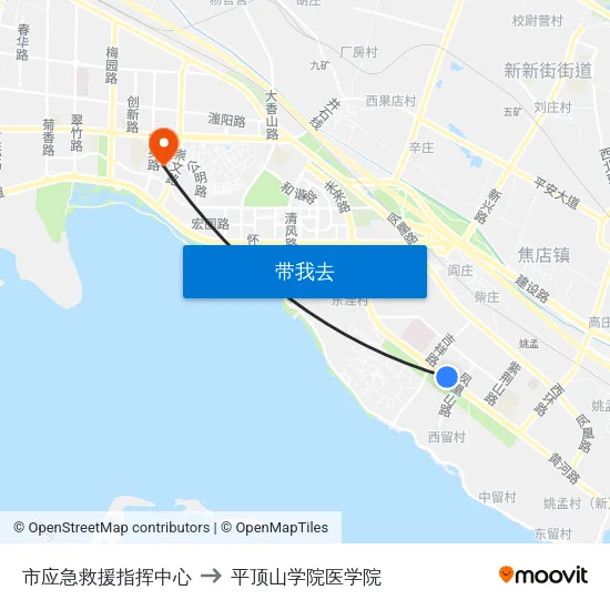 市应急救援指挥中心 to 平顶山学院医学院 map