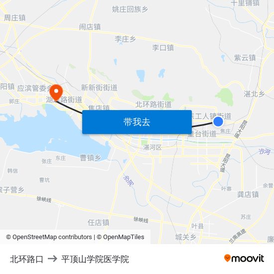 北环路口 to 平顶山学院医学院 map