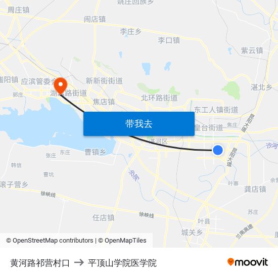 黄河路祁营村口 to 平顶山学院医学院 map