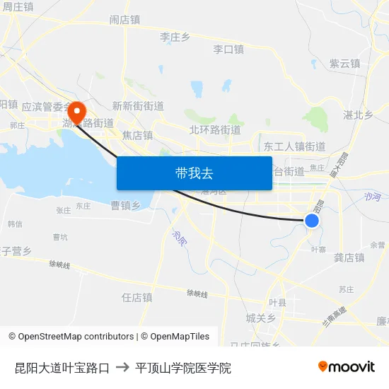 昆阳大道叶宝路口 to 平顶山学院医学院 map
