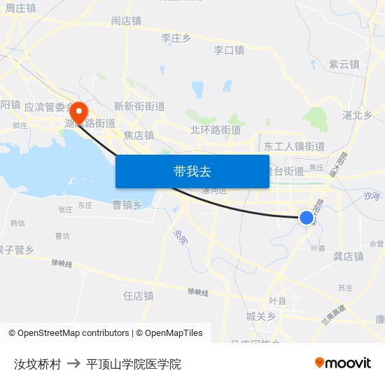 汝坟桥村 to 平顶山学院医学院 map