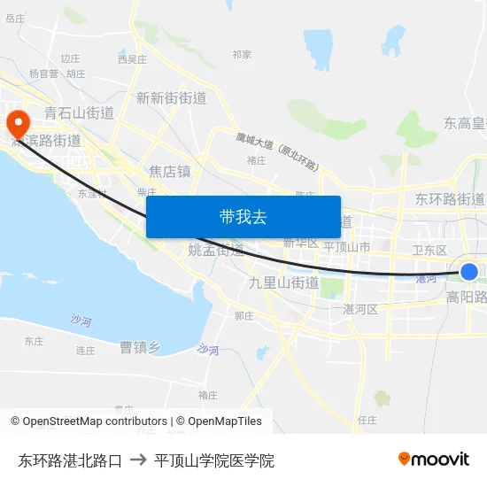 东环路湛北路口 to 平顶山学院医学院 map