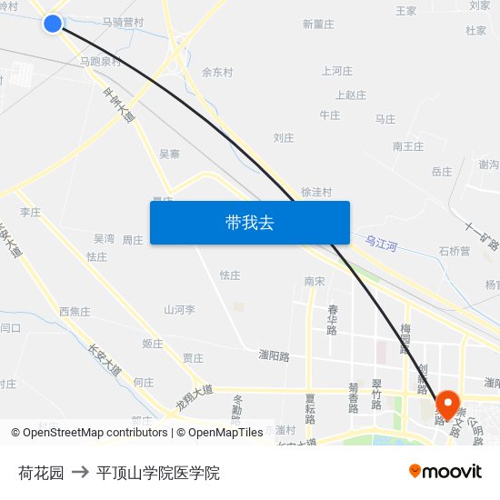 荷花园 to 平顶山学院医学院 map