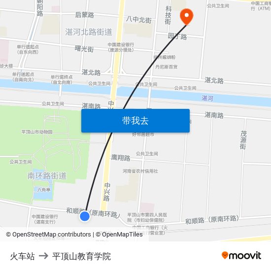 火车站 to 平顶山教育学院 map