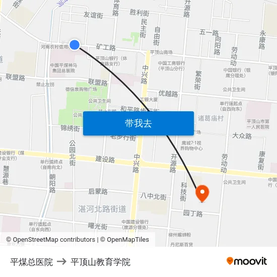 平煤总医院 to 平顶山教育学院 map