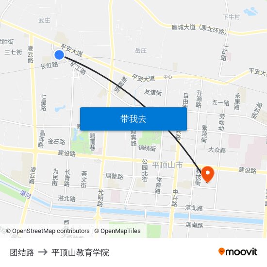 团结路 to 平顶山教育学院 map