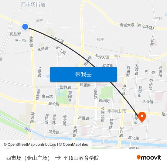 西市场（金山广场） to 平顶山教育学院 map