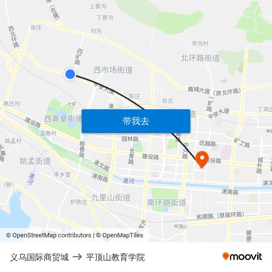 义乌国际商贸城 to 平顶山教育学院 map