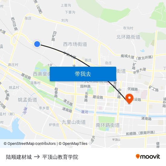 陆顺建材城 to 平顶山教育学院 map