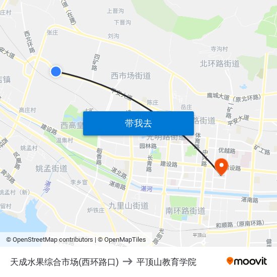 天成水果综合市场(西环路口) to 平顶山教育学院 map