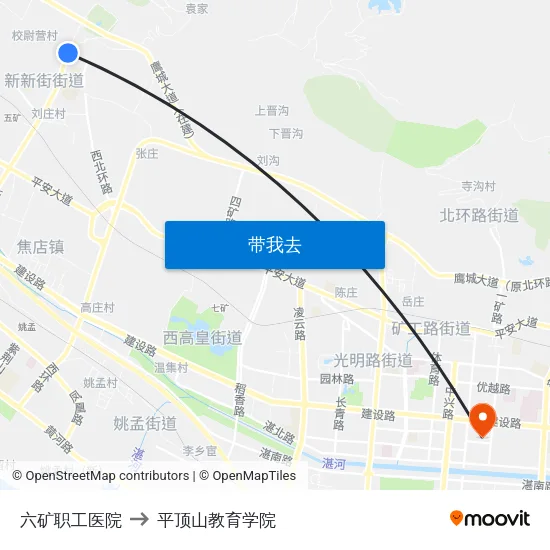 六矿职工医院 to 平顶山教育学院 map