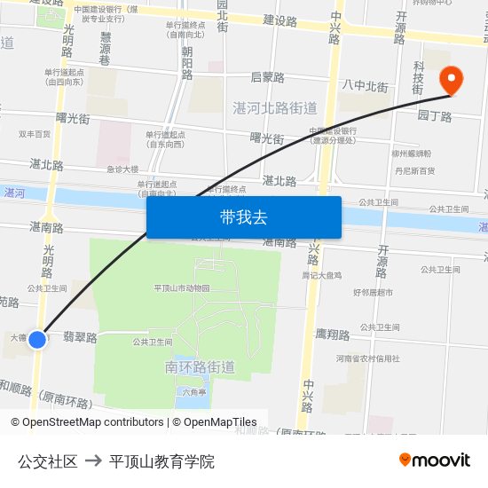 公交社区 to 平顶山教育学院 map