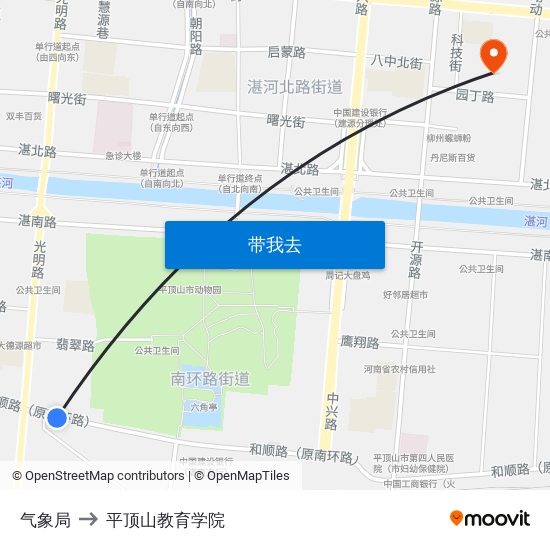 气象局 to 平顶山教育学院 map